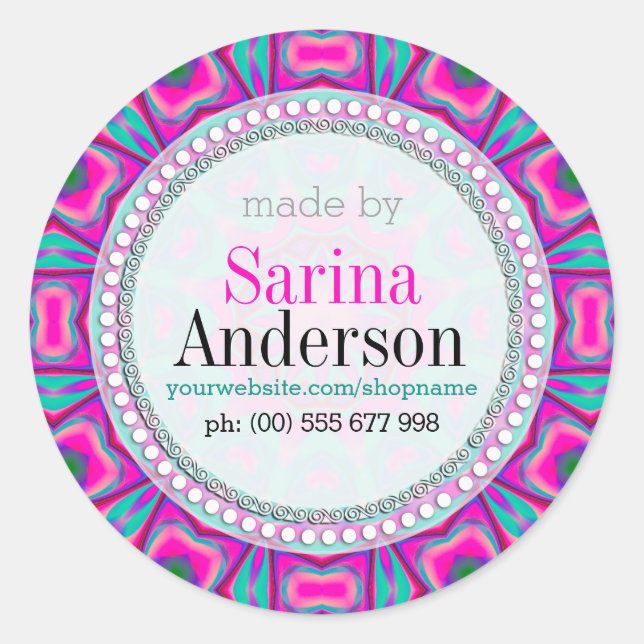 Pink Aqua Hippie Sunshine Made By Labels (Front)