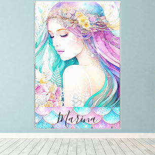 Pink, Aqua & Lilac Ethereal Floral Mermaid Scales Canvas Print