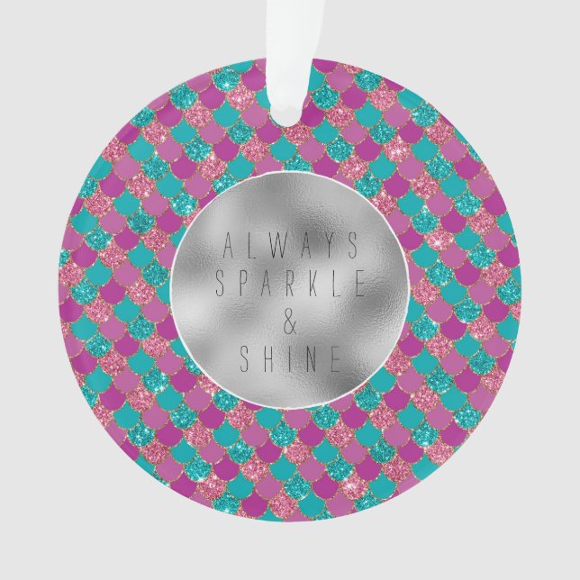 Pink Aqua Mint Mermaid Glitz Ornament (Front)