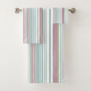 Pink, Aqua, mint, spring rain and mauve stripes Bath Towel Set