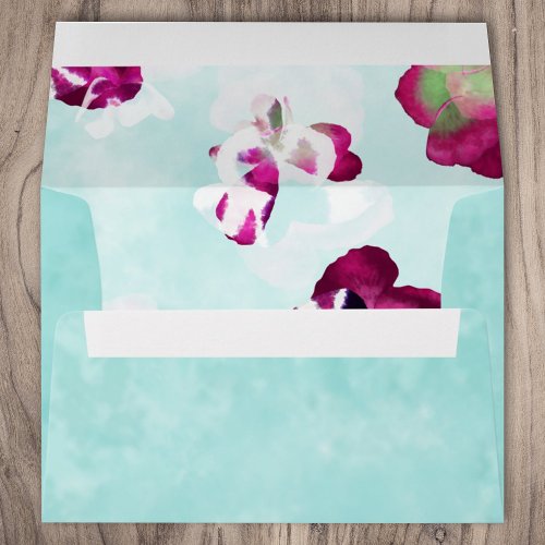 Pink Aqua Pansies Wedding Envelope