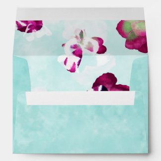 Pink Aqua Pansies Wedding Envelope