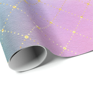 Pink Aqua Pastel Ombre Gold Mint Squares Wrapping Paper