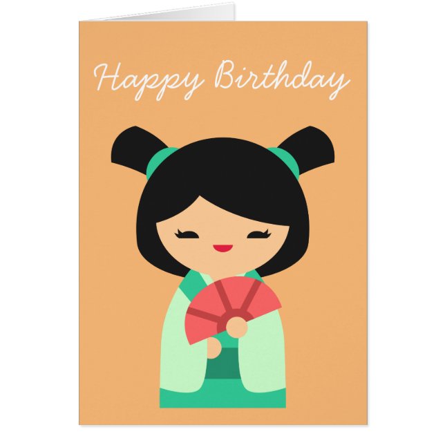 Pink aqua peach Kokeshi Japanese dolls (Front)