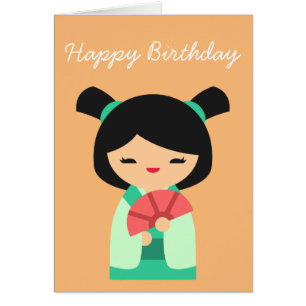 Pink aqua peach Kokeshi Japanese dolls Cards