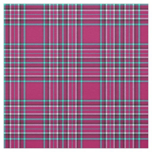 Pink & Aqua plaid, with white/black stripe Fabric