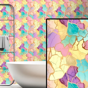 Pink Aqua Purple & Gold Marbled Wallpaper