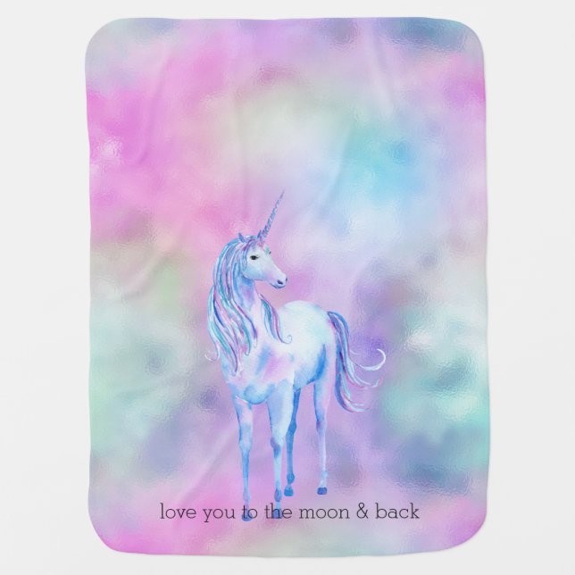 Pink Aqua Purple Unicorn   Baby Blanket (Front)