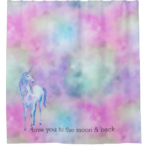 Pink Aqua Purple White Unicorn Shower Curtain