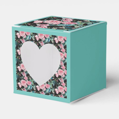 Pink Aqua Rose Floral Tea Party Cake Favor Box