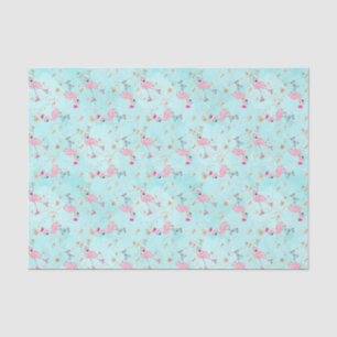Pink & Aqua Skating Flamingos Christmas Tissue Paper