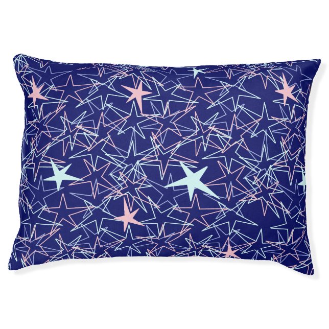 Pink Aqua Stars Blue Dog Bed (Front)