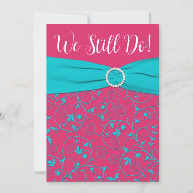 Pink, Aqua Swirls Anniversary Invitation (Front)