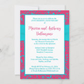 Pink, Aqua Swirls Anniversary Invitation (Back)