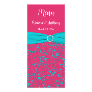 Pink, Aqua Swirls Wedding/Anniversary Menu Card