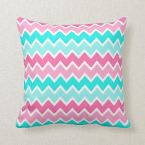 Pink Aqua Turquoise Blue Ombre Chevron Pillow