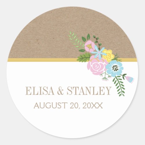 Pink aqua vintage flowers wedding Save the Date Classic Round Sticker