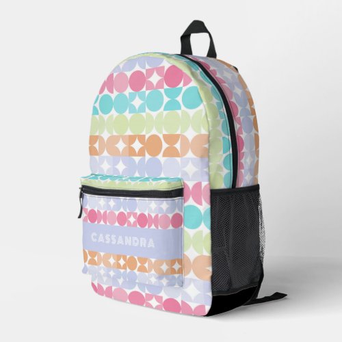 Pink Aqua Violet Orange Midcentury Circles Pattern Printed Backpack