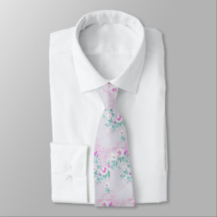 PINK AQUA WHITE CHERRY BLOSSOM TREE FLORAL TIE