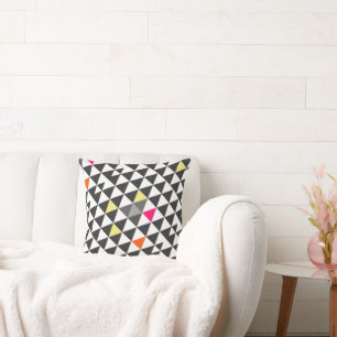 Pink Aqua Yellow Gray Abstract Triangle Pattern Throw Pillow