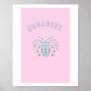 Pink Aquarius, zodiac, star sign print