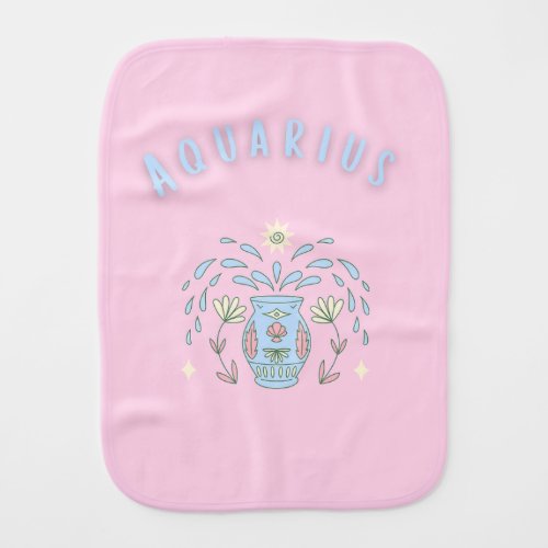 Pink Aquarius, zodiac, star sign print Baby Burp Cloth