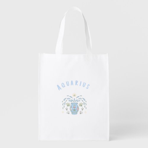 Pink Aquarius, zodiac, star sign print Grocery Bag