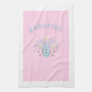 Pink Aquarius, zodiac, star sign print Kitchen Towel