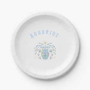 Pink Aquarius, zodiac, star sign print Paper Plates