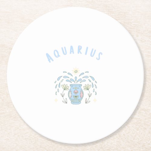 Pink Aquarius, zodiac, star sign print Round Paper Coaster