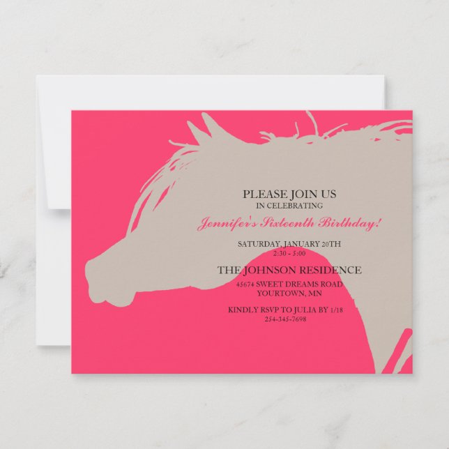 Pink Arabian Horse Head Birthday Party Invitation (Front)
