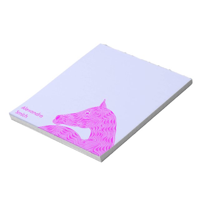 Pink Arabian Horse Head Personalized Light Blue Notepad (Rotated)