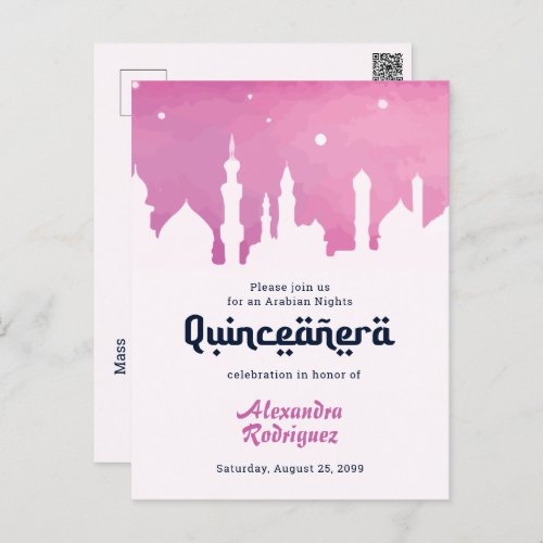Pink Arabian Nights Watercolor Quinceaera Postcard