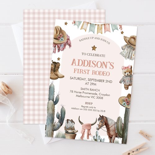 Pink Arch Bunting First Rodeo Western 1st Birthday Invitation