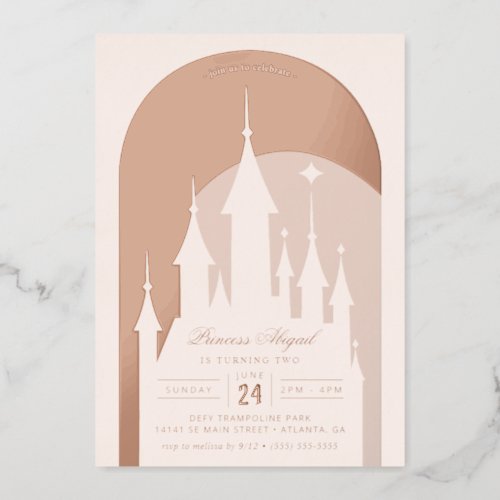 Pink Arch Disney Princess Castle  Girls Birthday Foil Invitation