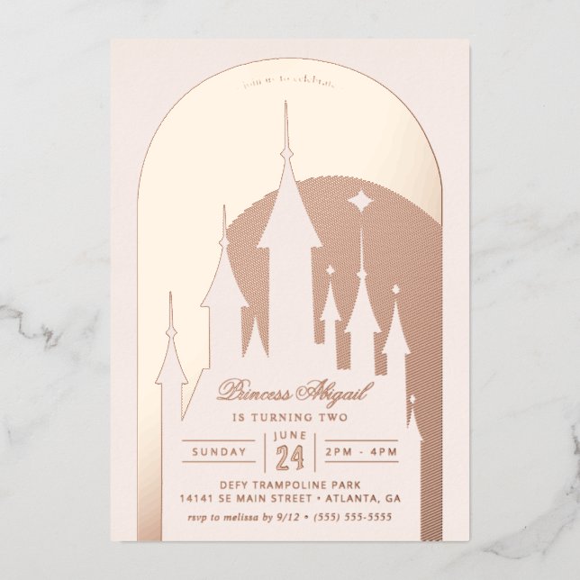 Pink Arch Disney Princess Castle | Girls Birthday Foil Invitation (Front)
