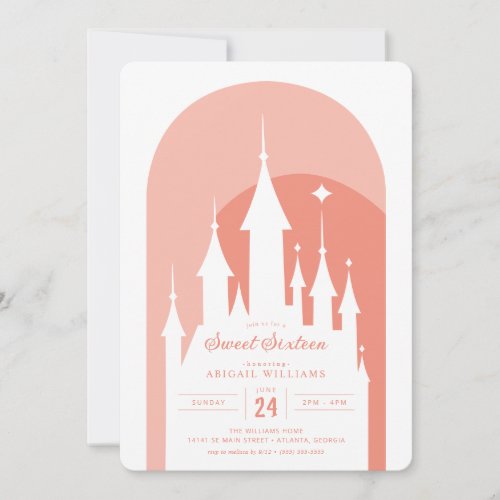 Pink Arch Disney Princess Castle Sweet 16 Invitation