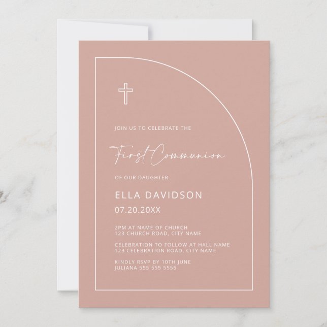 Pink Arch First Communion Invitation for Girls (Front)