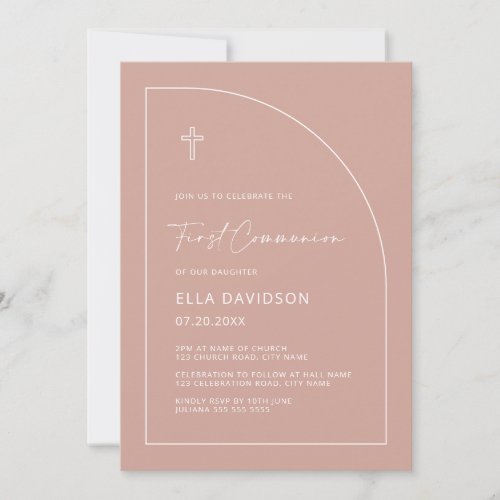 Pink Arch First Communion Invitation for Girls