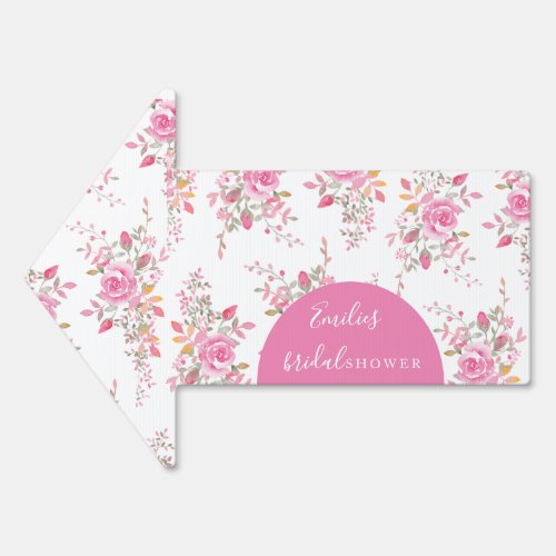 Pink Arch Flowers Bridal Shower Cart Direction  Sign