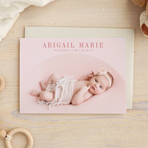 Pink Arch Frame Birth Announcement Card 