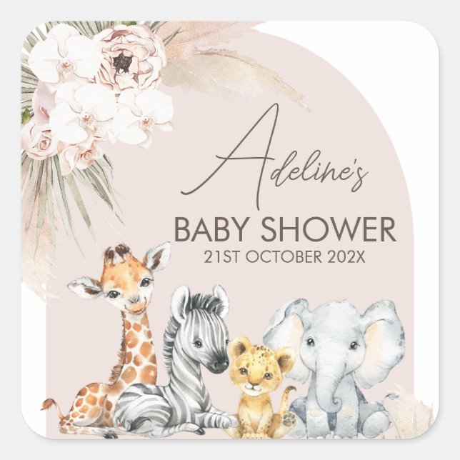 Pink Arch Safari Wild One Baby Shower  Square Sticker (Front)