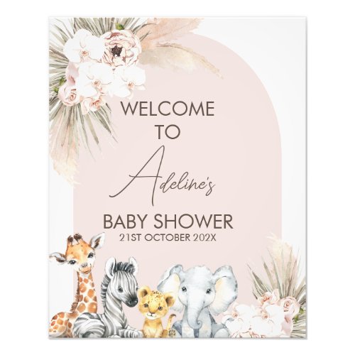 Pink Arch Safari Wild One Baby Shower Welcome Sign