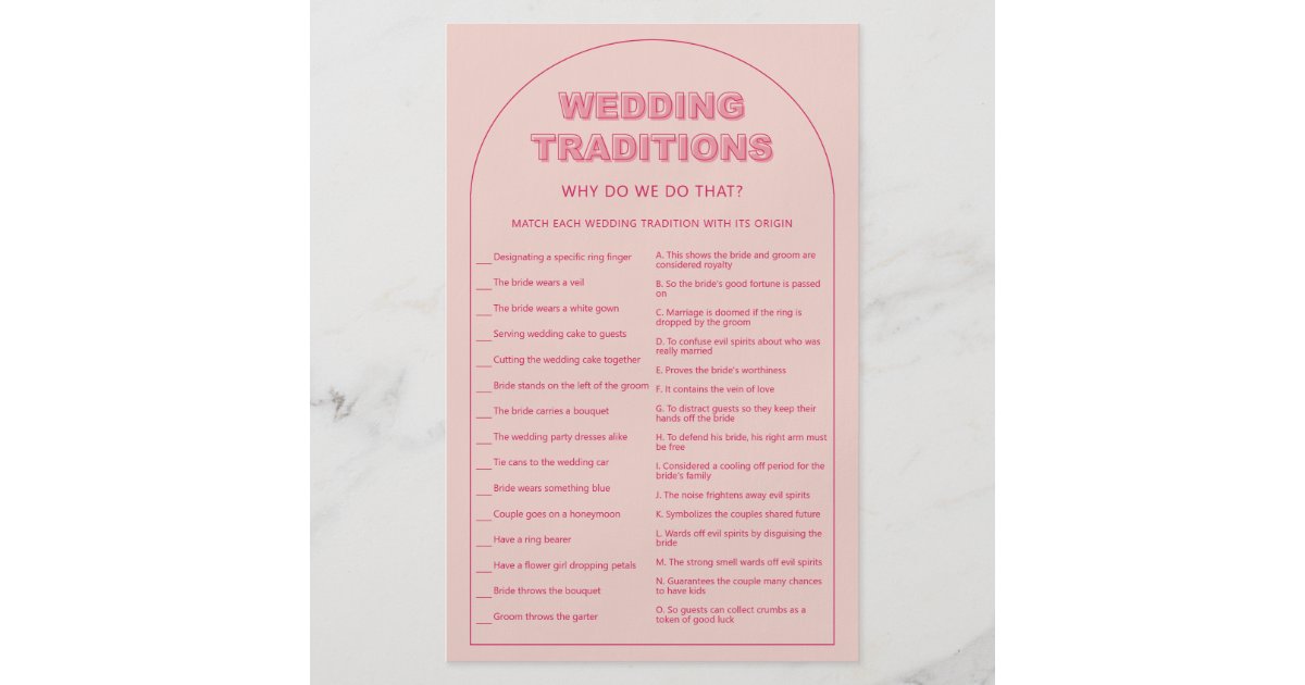 Pink arch wedding traditions bridal shower game flyer Zazzle