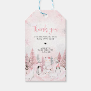 Pink Arctic Animals Baby Shower Favor Tags