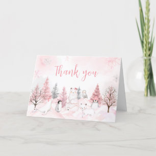 Pink Arctic Animals Baby Shower Letterpress Thank You Card