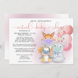 Pink Arctic Animals in Masks Virtual Baby Shower Invitation