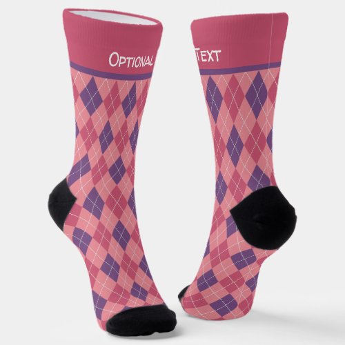 Pink Argyle _ Cozy Knit Look Print _ add name to Socks