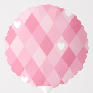 Pink Argyle Diamond & Hearts Decorative Balloon