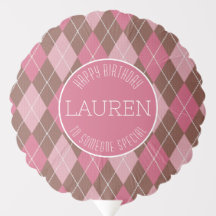 Pink Argyle Diamonds on Brown: Golf Style Birthday